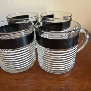 Vintage MCM LIBBY Black and White Striped Glass Mugs four
